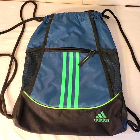 adidas Bags Adidas Drawstring Bag Backpack Black Gray Green Stipes